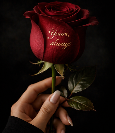 Hand holding personalised rose