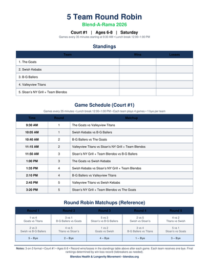 2026 Blend-A-Rama 3 on 3 Tournament Schedule