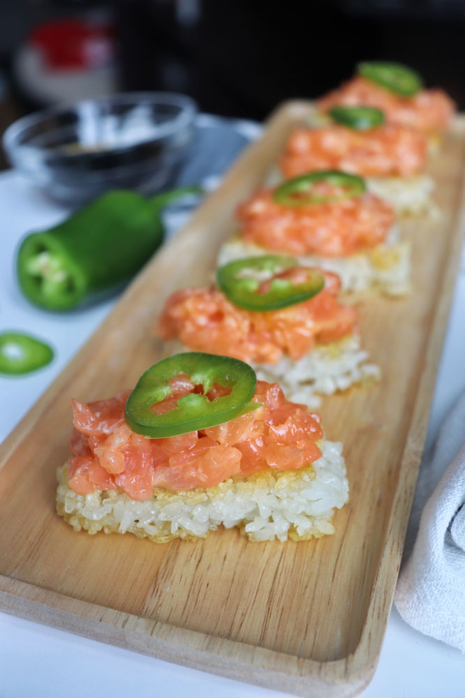 Spicy Salmon on Crispy Rice