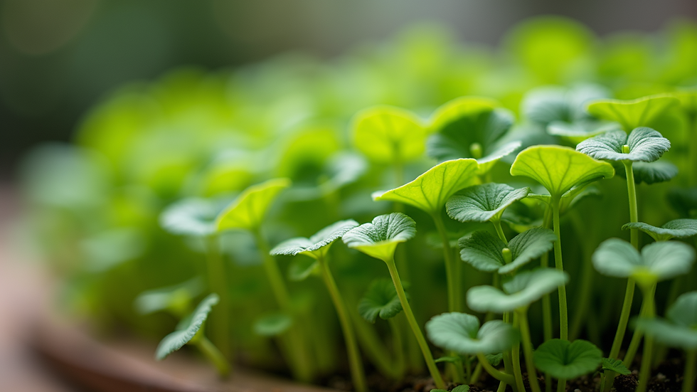 Close-up view of vibrant nasturtium microgreens ready for culinary use