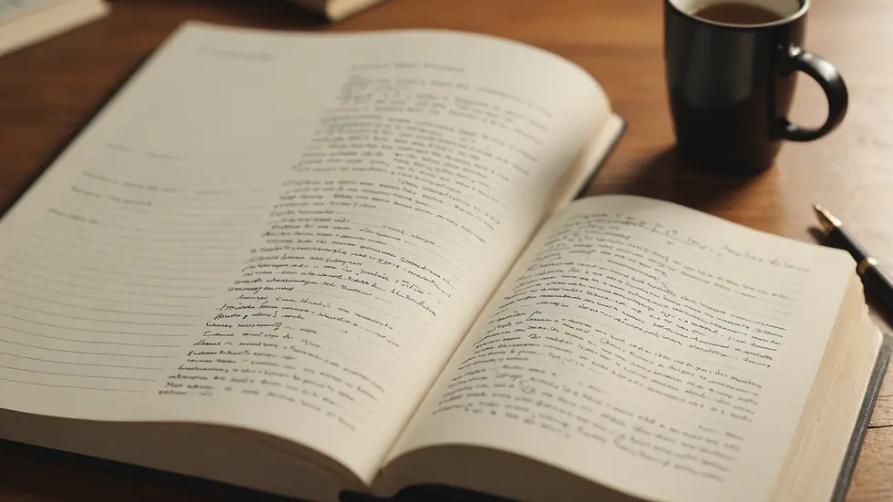 Close-up view of a journal with personal reflection notes