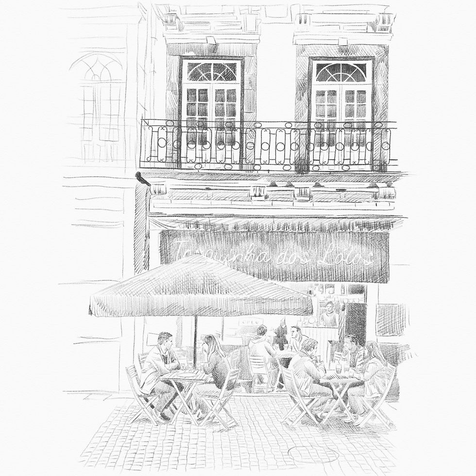 porto-cafe-portugal-travel-sketch