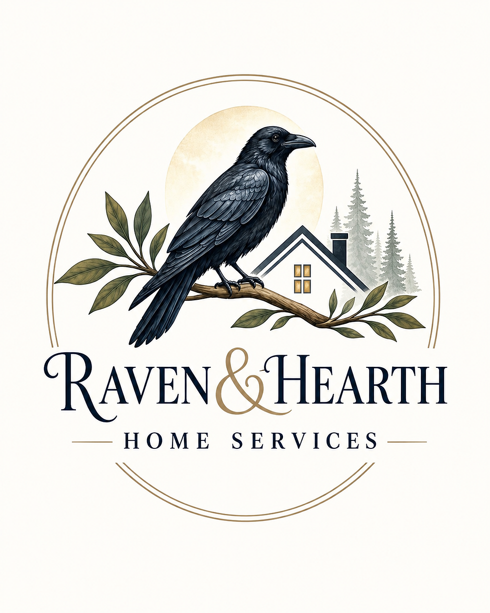 Logo: "Raven & Hearth Home Services logo featuring a raven and home"