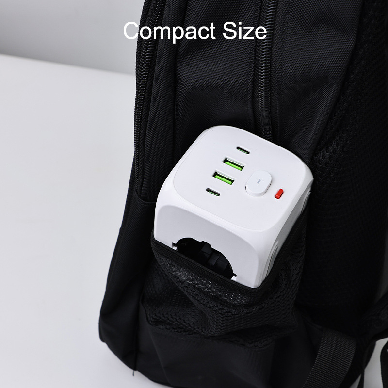 Thumbnail: 7-in-1 EU Travel Power Strip – 3 AC Outlets & 4 USB Ports