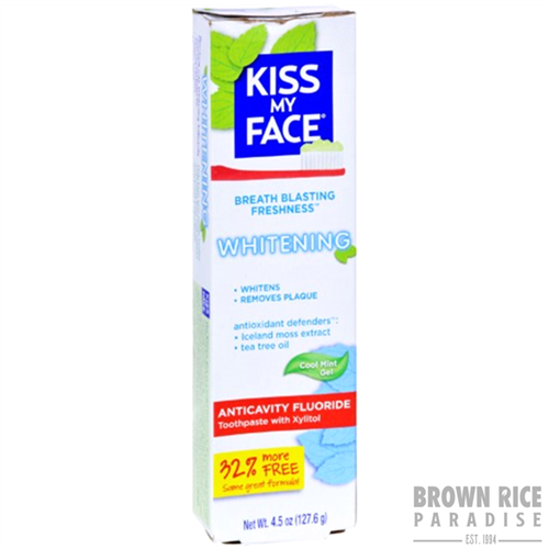 Kiss My Face Whitening Toothpaste Gel with Anticavity Fluoride Cool Mint, 4.5 OZ