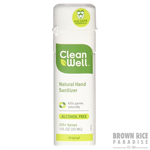 CleanWell Natural Hand Sanitizer Spray Alcohol Free, 1 OZ Brown Rice
