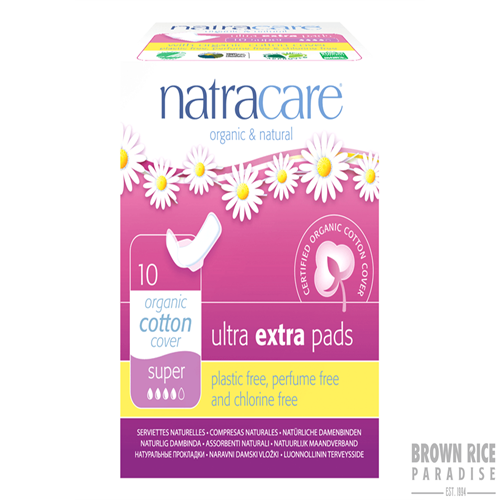Natracare Organic Cotton Ultra Extra Pads with Wings Super Chlorine Free, 10 CT