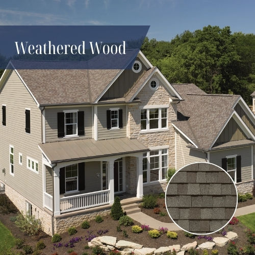 Weathered Wood architectural asphalt shingles installed on a residential home exterior