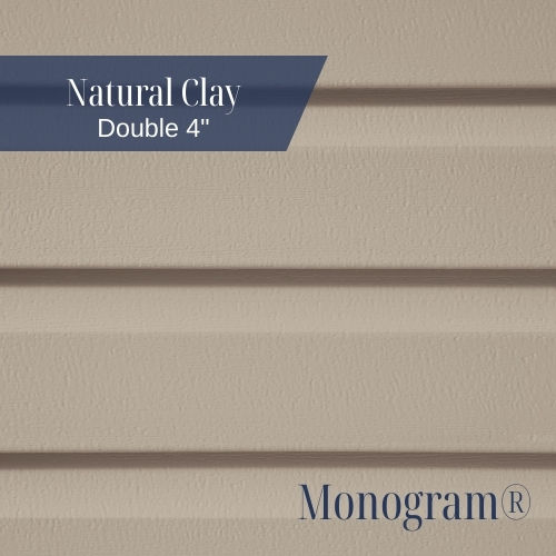 Natural Clay vinyl siding panel close-up, earth-tone siding material
