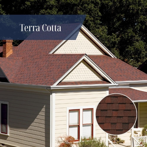 Terra Cotta colored architectural shingles on a traditional residential roof