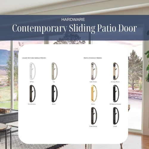Contemporary sliding patio door hardware options featuring modern finishes