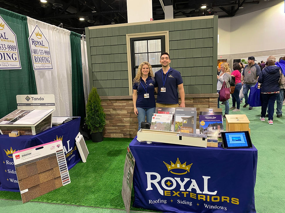 Royal Exteriors exterior remodeling booth showcasing roofing, vinyl siding, and window services in Rhode Island