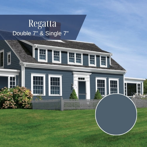 Regatta blue vinyl siding on a residential home, popular siding color for Rhode Island homes.
