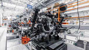 car engine on assembly line