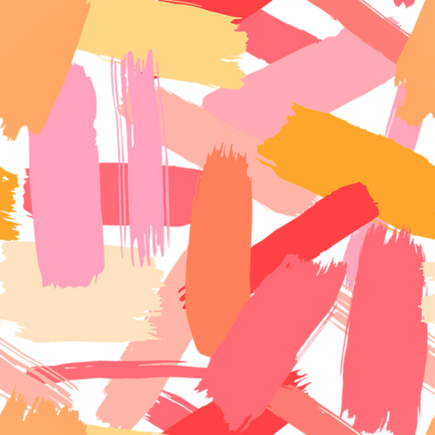 Abstract art: colorful mish-mash of brushstrokes, vertical, horizontal, diagonal, in bright warm colors, orange, coral, red, pink, image by Paula, on PIxabay, modified.