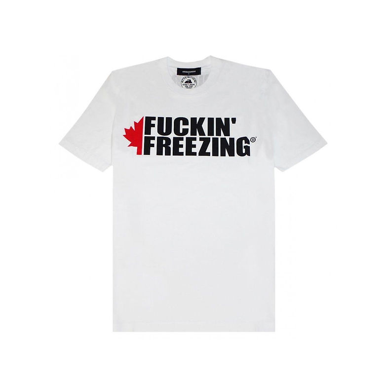 【関税負担なし】DSQUARED2 FUCKIN' FREEZING ロゴ Tシャツ DSQUARED2 FUCKING FREEZING TEE IN WHITE | Platinum