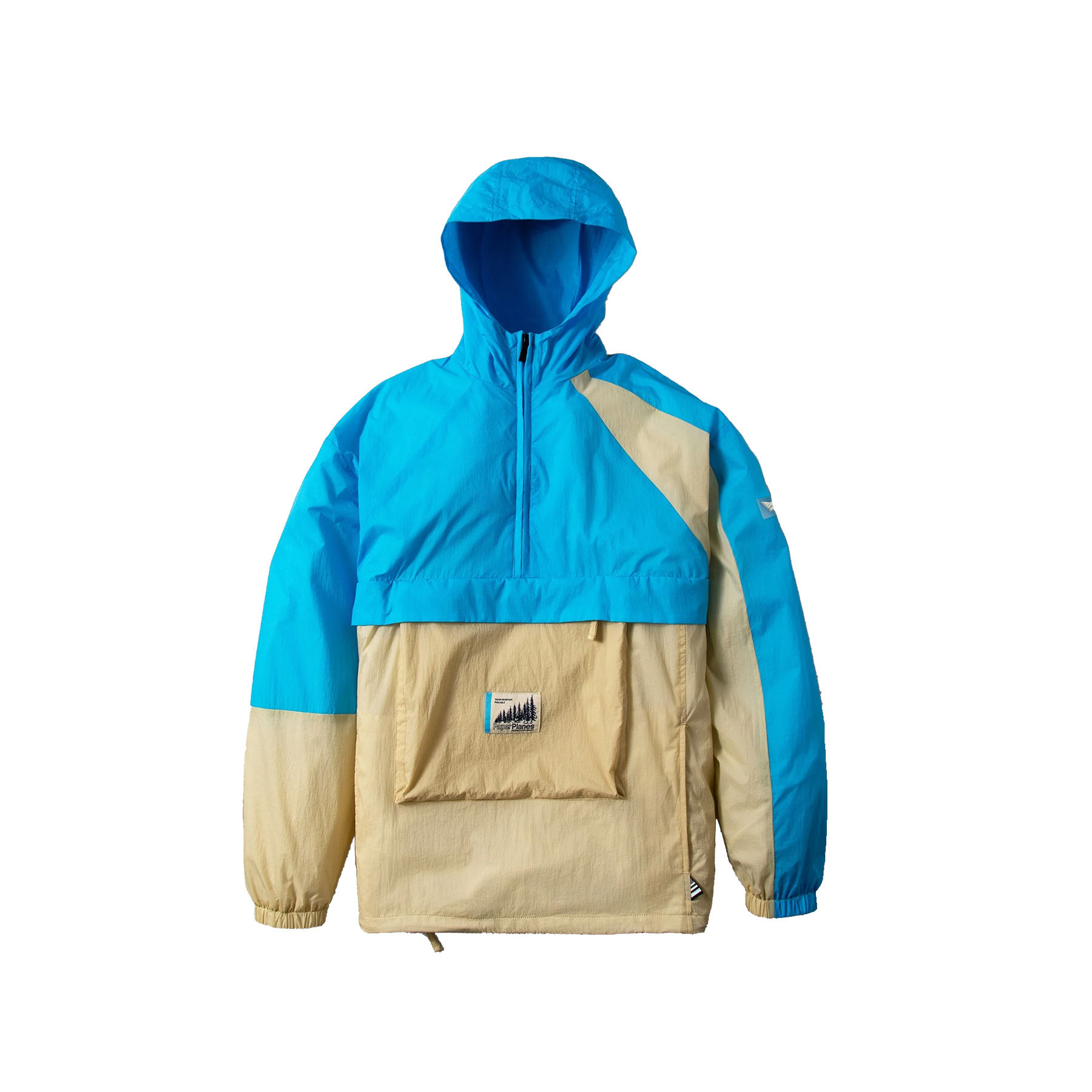 PAPER PLANES OUTDOOR PACKABLE JACKET IN TAN/BLUE