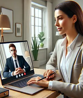 DALL·E 2024-12-16 17.01.41 - A realistic online hypnosis session featuring a professional