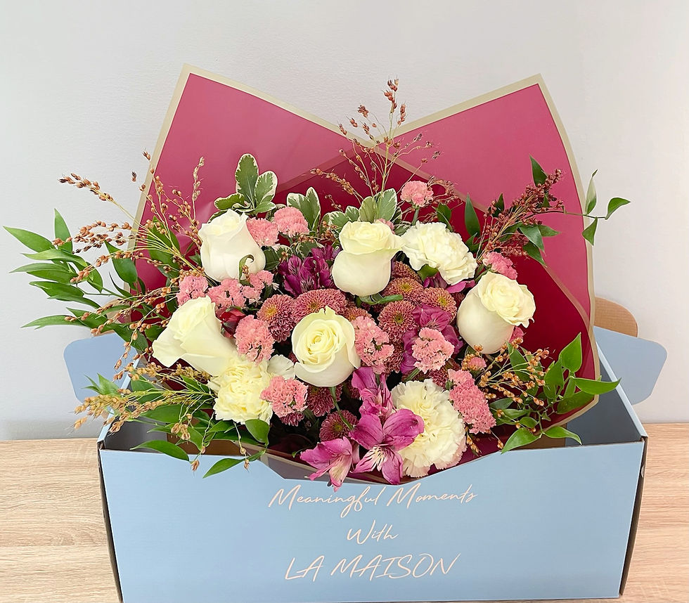 Pink and white flower arrangement prepared by La Maison Flower Studio for next day delivery to Ottawa