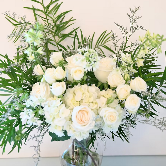 Elegant white rose and hydrangea bouquet