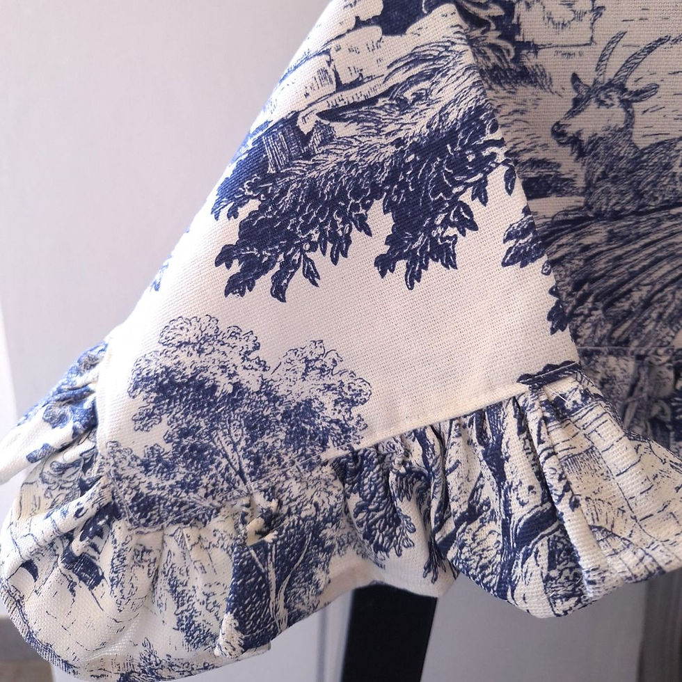 Thumbnail: "Toile de Jouy" ruffled tablecloth