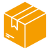 Ícone de caixa laranja com detalhes em preto, associado à logística e rastreamento via telemetria IoT.