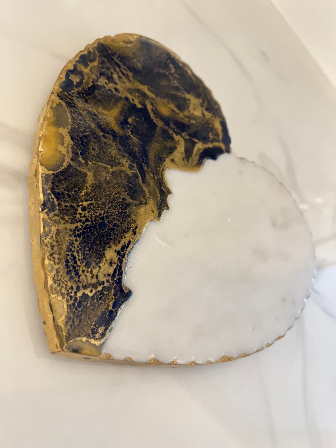 Sapphire & Gold Heart Shaped Marble Serving Board