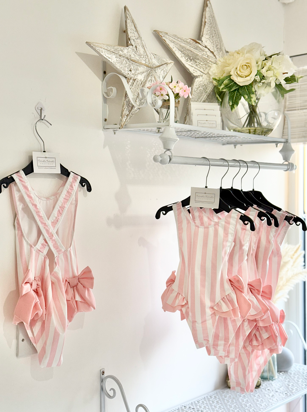 Girls Bow Stripe Swimsuit- Pink