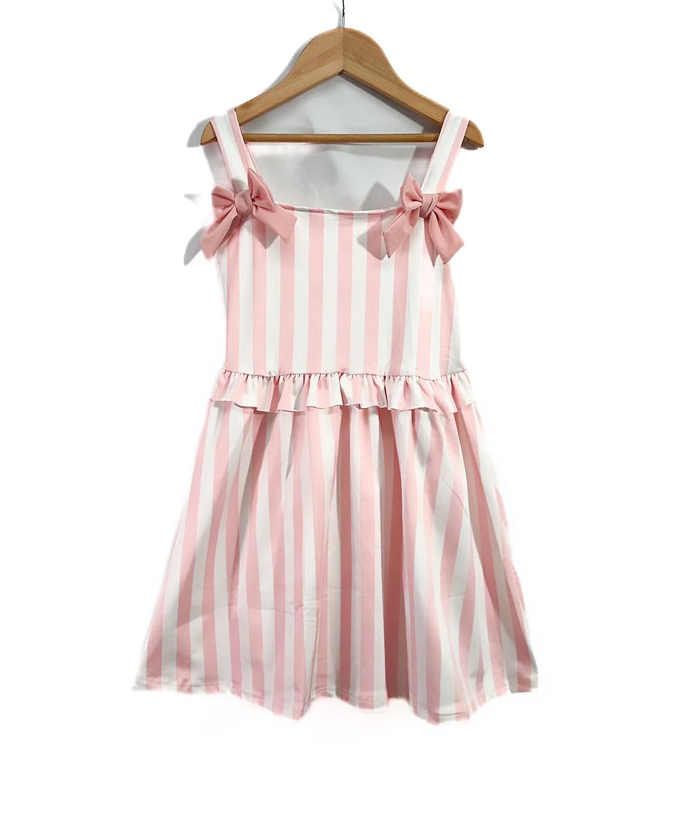 Thumbnail: Girls Bow Stripe   Summer Dress - PINK (Baby & Big Girls sizes )
