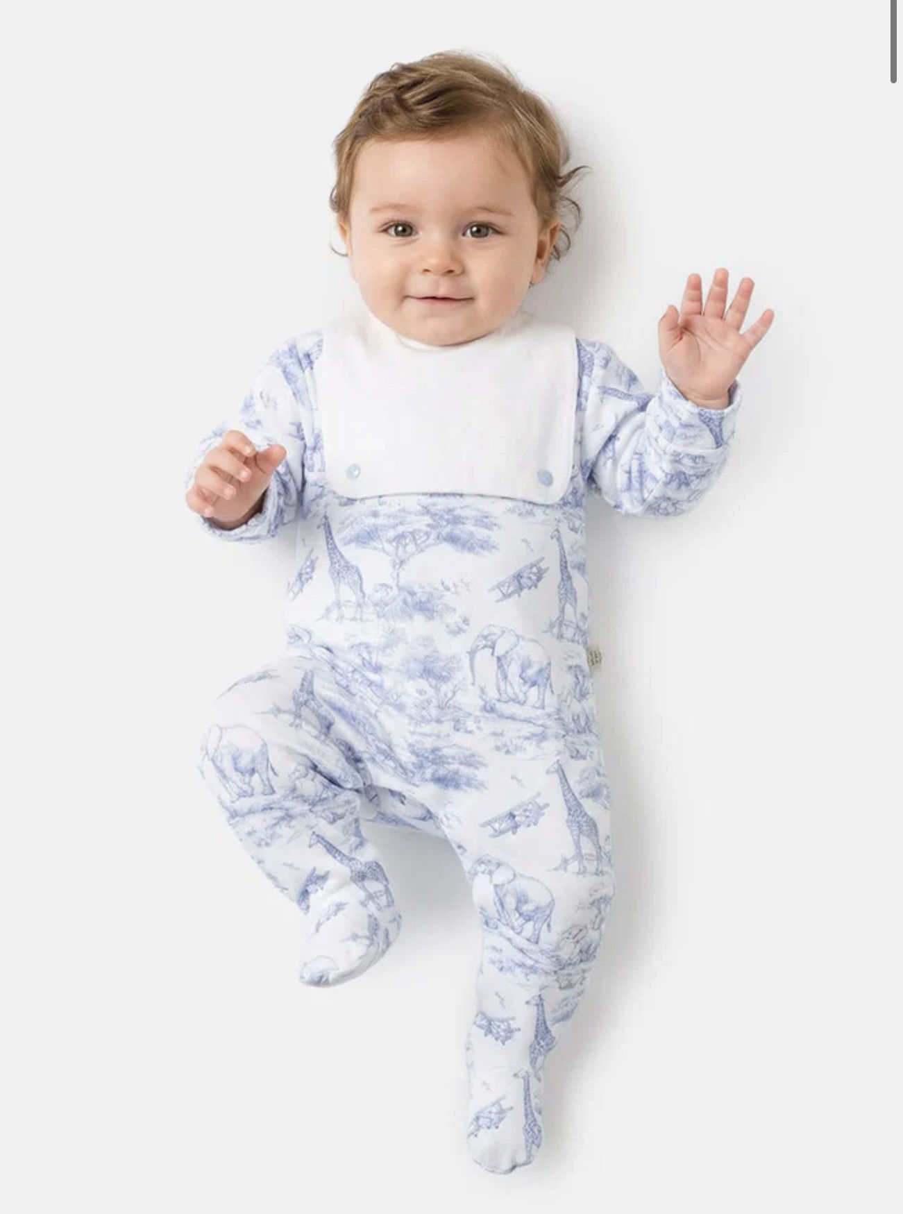 Baby boys safari Babygrow with button bib detail - BLUE 