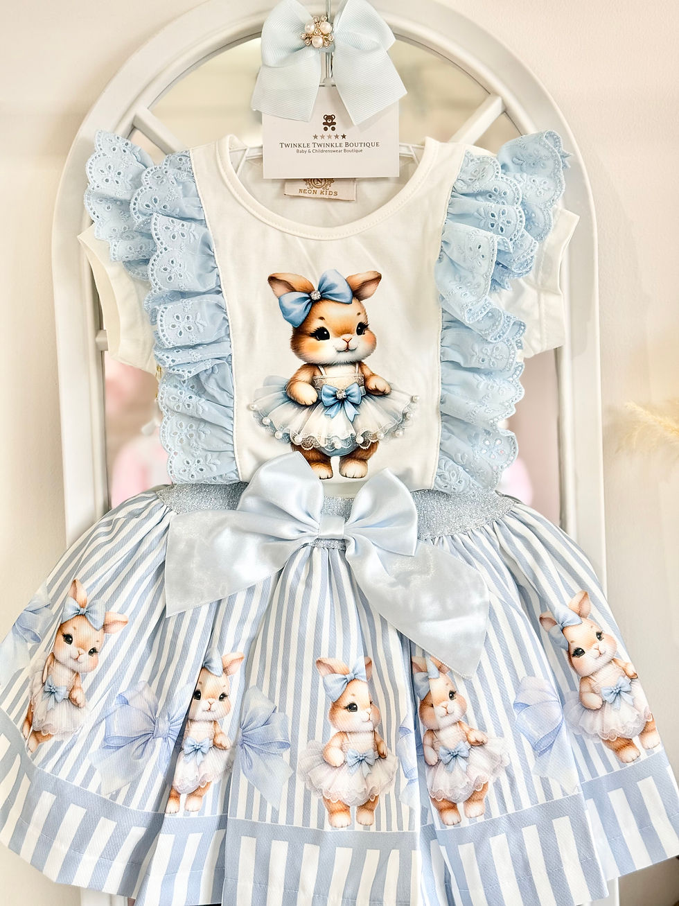 Thumbnail: Blue Bunny Stripe Skirt Set