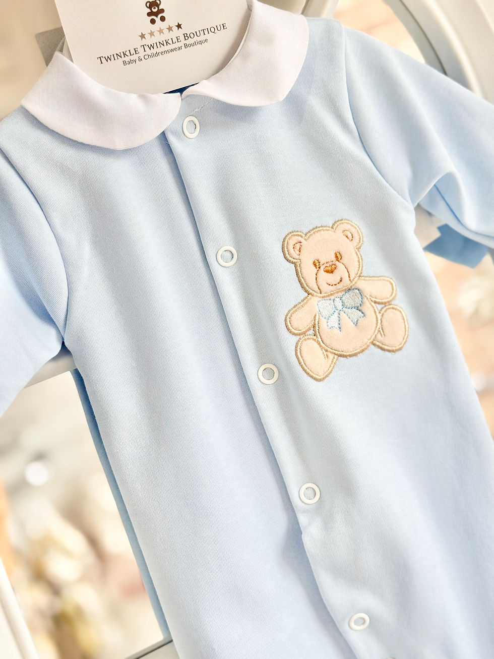 Thumbnail: Baby Boys Blue Teddy Bear Sleepsuit/Babygrow