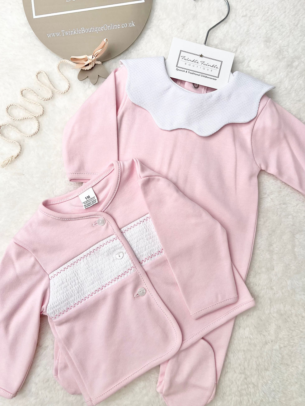 Thumbnail: Baby Luxurious Smocked 2Pc Cardigan and Sleepsuit /Babygrow - PINK