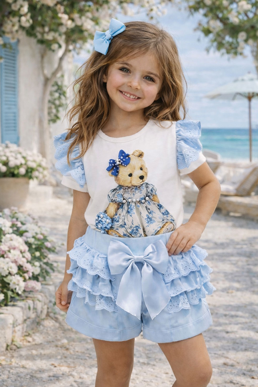 Thumbnail: Teddy frill shorts set - BLUE 