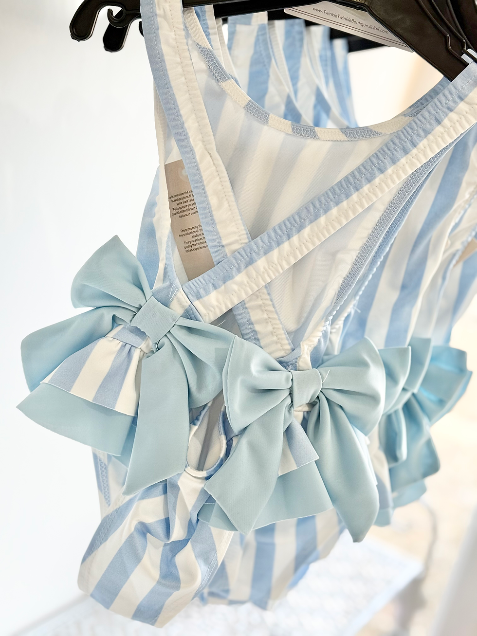 Thumbnail: Girls Bow Stripe Swimsuit- Blue