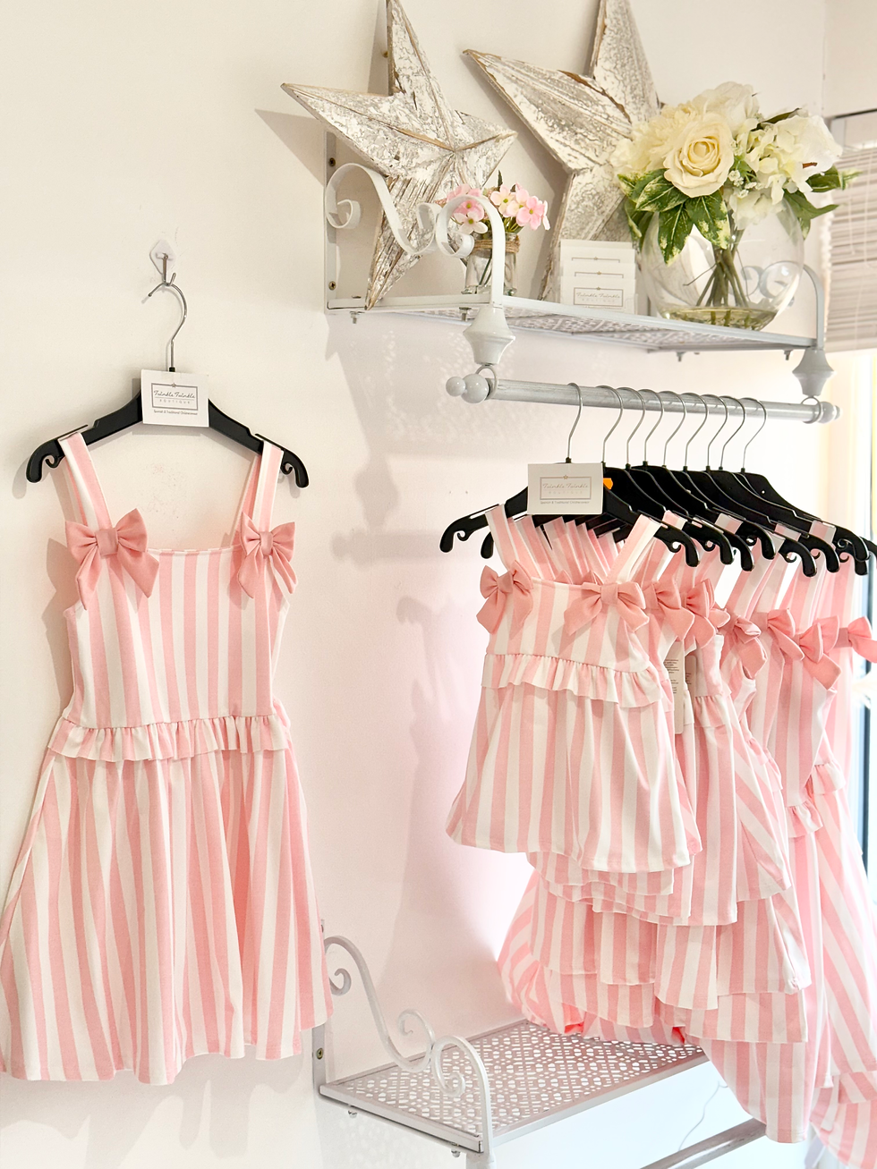 Girls Bow Stripe   Summer Dress - PINK (Baby & Big Girls sizes )