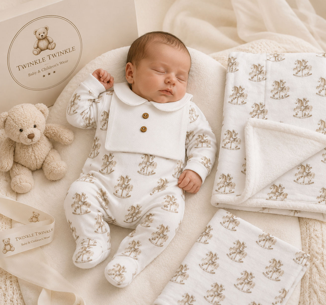 Unisex Rocking Horse BabyGrow - BEIGE 