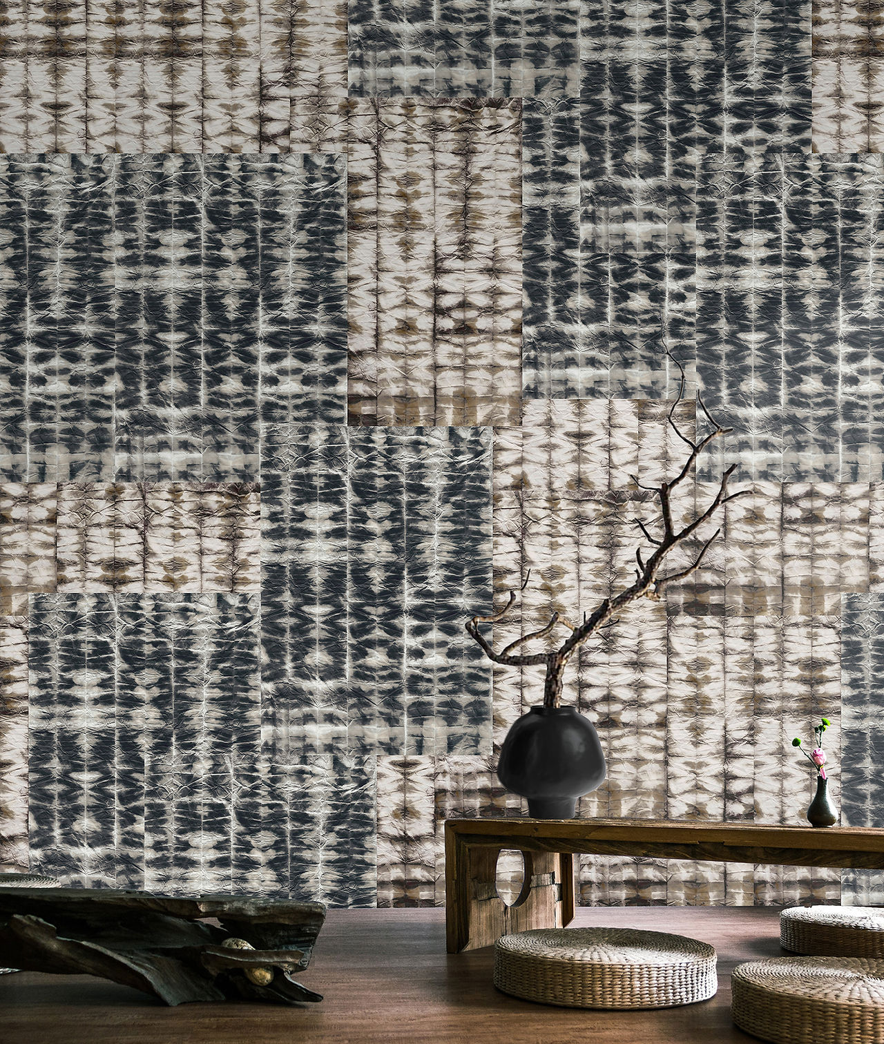 Pleats Bois Fume Terre Brune Wallpaper by Laur Meyrieux