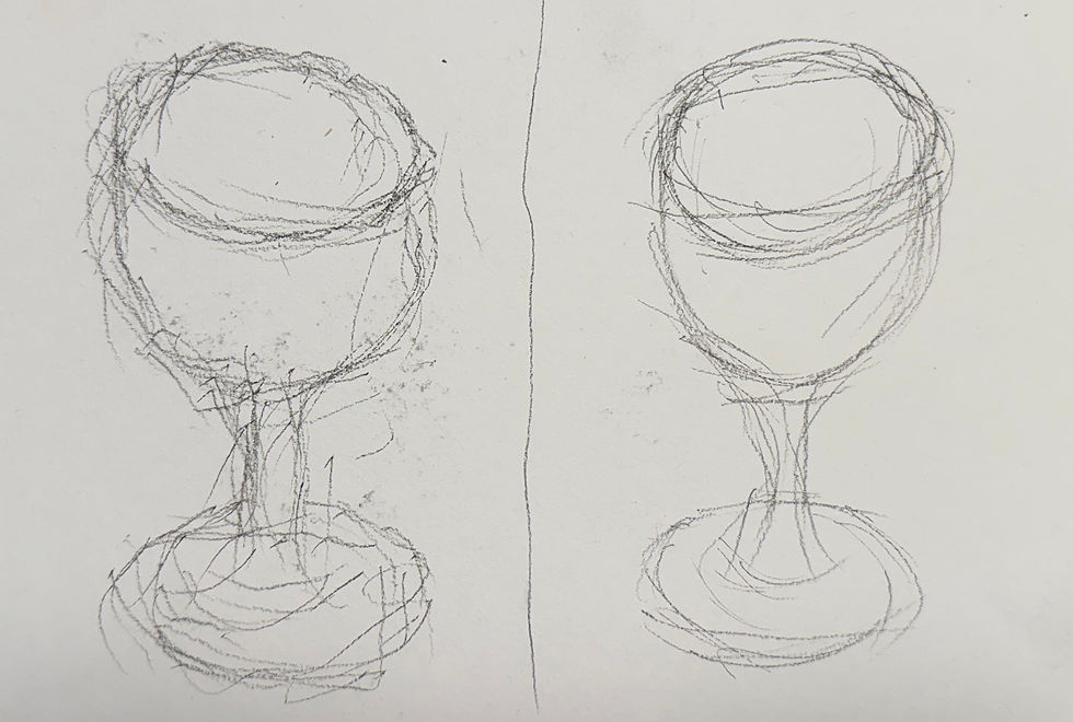 Drawing a glass with dominant hand (right) and non-dominant hand (left)