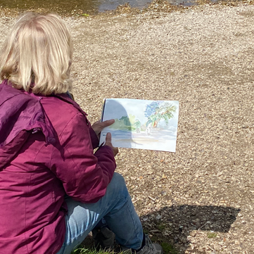 Sketching a river scene in Fordingbridge