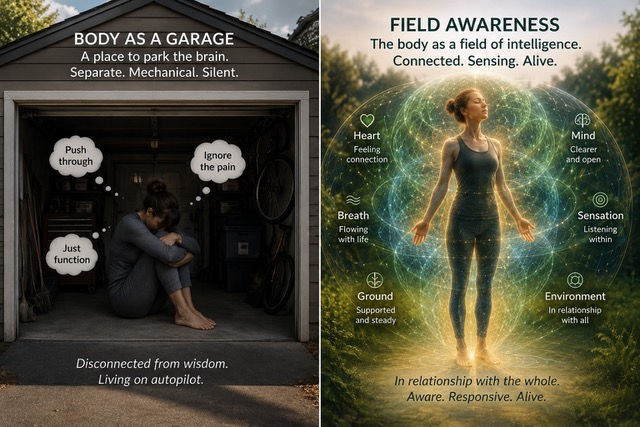 The Woman Who Mistook Her Body for a Garage: A field awareness perspective