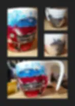 A mug featuring the Mustang emblem and a hand-painted front view of the car.