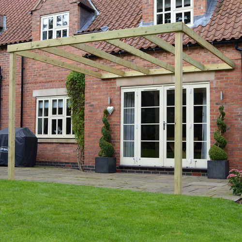 Lean To Box Wooden Pergola in Light Green by Rutland County Pergola.co.uk