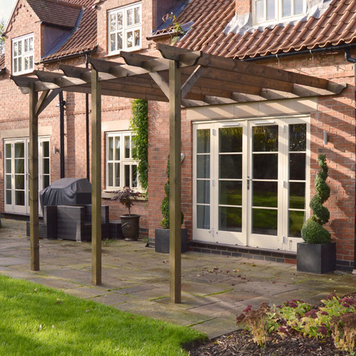 Lean To Standard Wooden Pergola 3 Post in Rustic Brown by Rutland