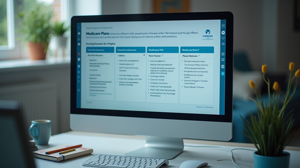 Eye-level view of a computer screen displaying Medicare plan options