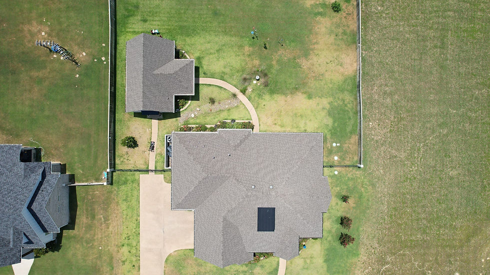 High angle view of a newly installed roof with clean shingles