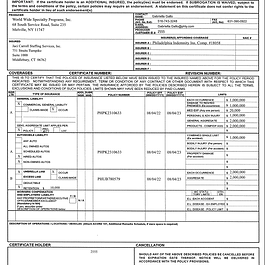 Certificate of Liability Insurance