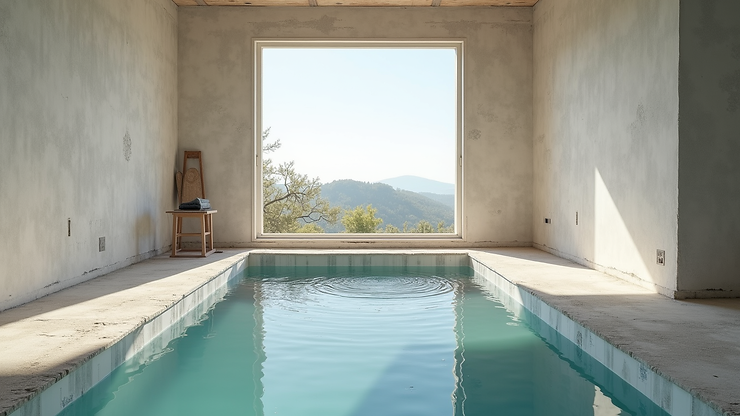 Vue en plongée d’une maison en rénovation avec isolation des murs