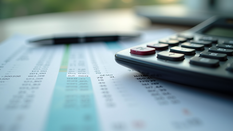 Close-up view of a calculator with financial data on paper