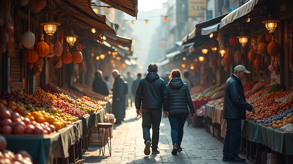 Wide angle view of a bustling local market